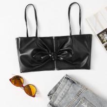 Shein Bow Tie Zip Back Pu Cami Top
