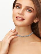 Shein Silver Double Layer Rhinestone Encrusted Choker Necklace