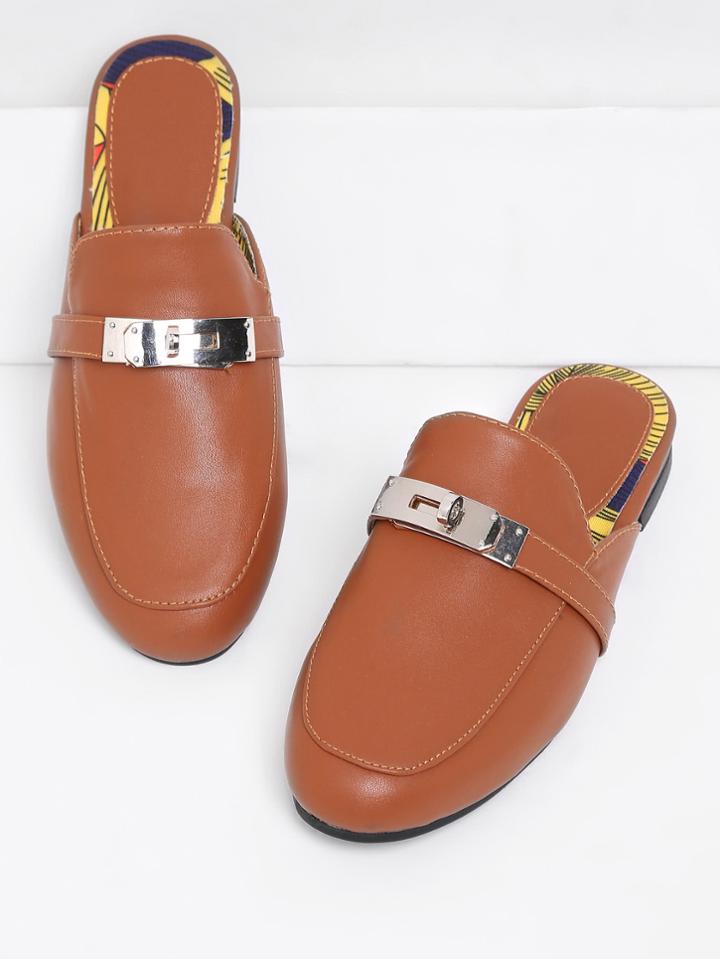 Shein Pu Round Toe Flat Mules