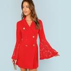 Shein Lace Trim Sleeve Double Breasted Wrap Dress