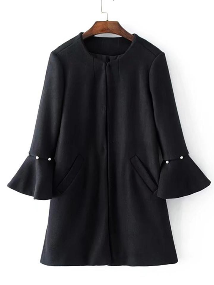 Shein Faux Pearl Detail Fluted Sleeve Coat