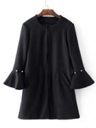 Shein Faux Pearl Detail Fluted Sleeve Coat
