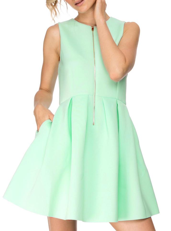 Shein Green Sleeveless Zipper Flare Dress