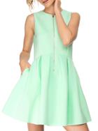 Shein Green Sleeveless Zipper Flare Dress