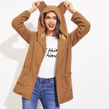 Shein Double Pocket Teddy Hooded Coat