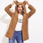 Shein Double Pocket Teddy Hooded Coat