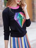 Shein Diamond Color Block Sequined Sweater