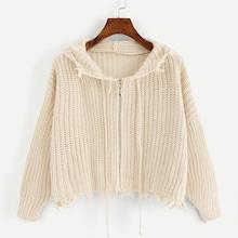 Shein Solid Raw Hem Hooded Jumper