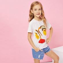 Shein Girls Mixed Print Ringer Tee