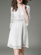 Shein White Bell Sleeve Lace Dress