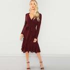 Shein Tie Waist Ruffle Hem Surplice Wrap Dress