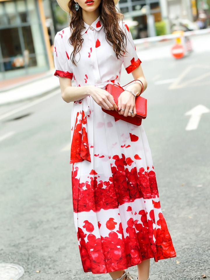 Shein Petals Print Tie-waist Dress