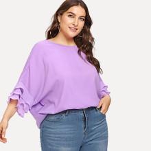 Shein Plus Layered Pleated Ruffle Trim Batwing Top