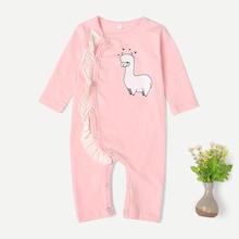 Shein Baby Frill Trim Sheep Print Jumpsuit