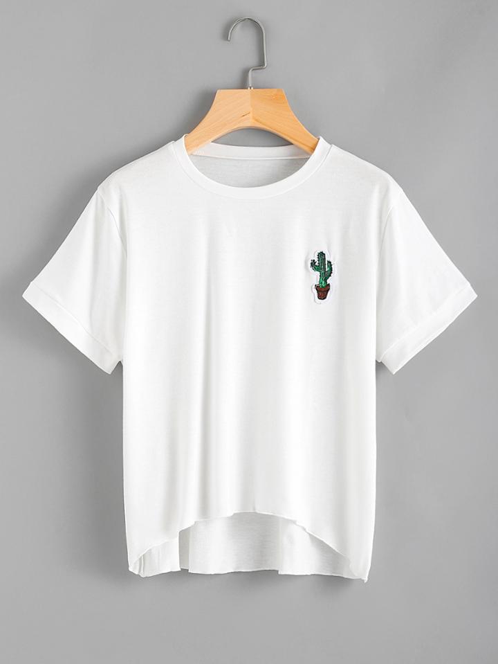 Shein Cactus Patched Dip Hem Tee