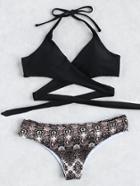 Shein Halter Wrap Knotted Top With Print Bottom