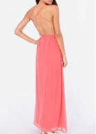 Rosewe Charming Open Back Strap Design Pink Maxi Dress