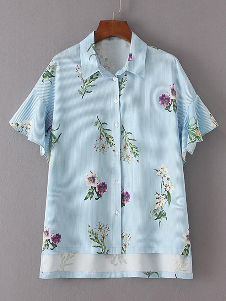 Shein Ruffle Trim High Low Blouse