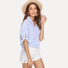 Shein Notched Collar Knot Striped Shirt