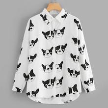 Shein Dog Print Dip Hem Blouse