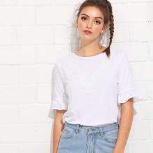 Shein Lace Applique Ruffle Top