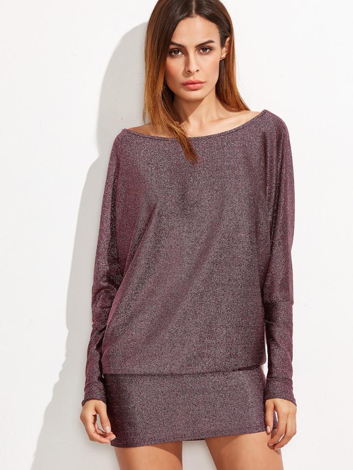 Shein Hot Pink Boat Neck Sparkle Blouson Dress