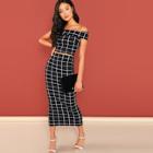 Shein Grid Crop Bardot Top & Skirt Co-ord