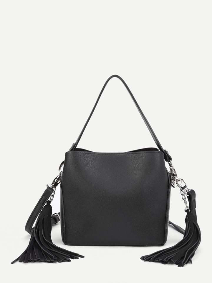 Shein Double Tassel Pu Shoulder Bag With Handle