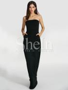 Shein Black Hugging Strapless Collarless Pockets Bandeau Maxi Dress