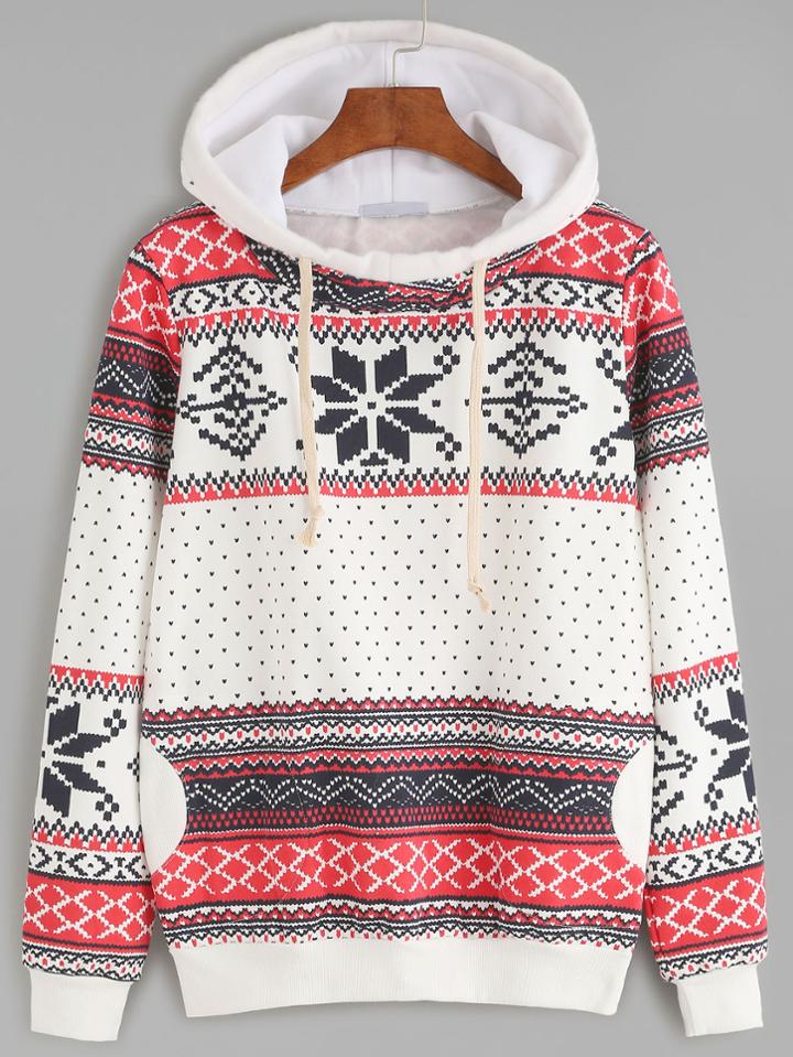 Shein Snowflake Print Hooded Sweatshirt