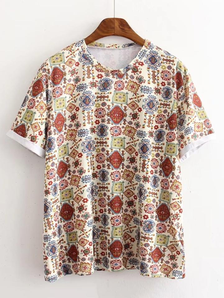Shein Rolled Cuff Graphic Print Tee
