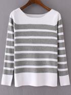 Shein Grey Square Neck Contrast Stripe Knitwear