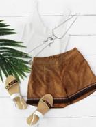 Shein Aztec Embroidered Tassel Hem Corduroy Shorts