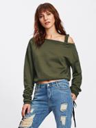 Shein Asymmetrical Open Shoulder Gathered Sleeve Embroidered Sweatshirt