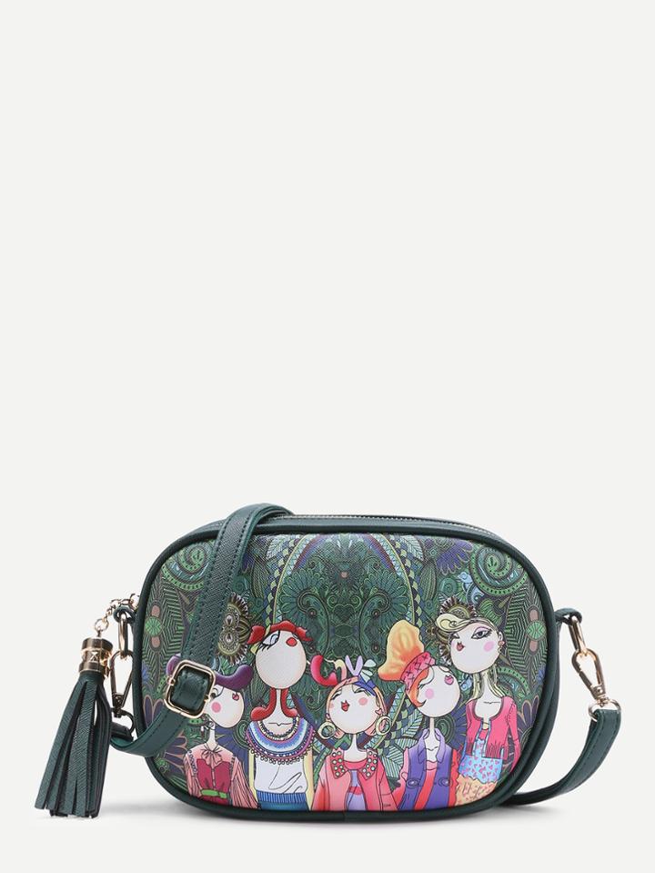 Shein Tassel Detail Cartoon Print Crossbody Bag