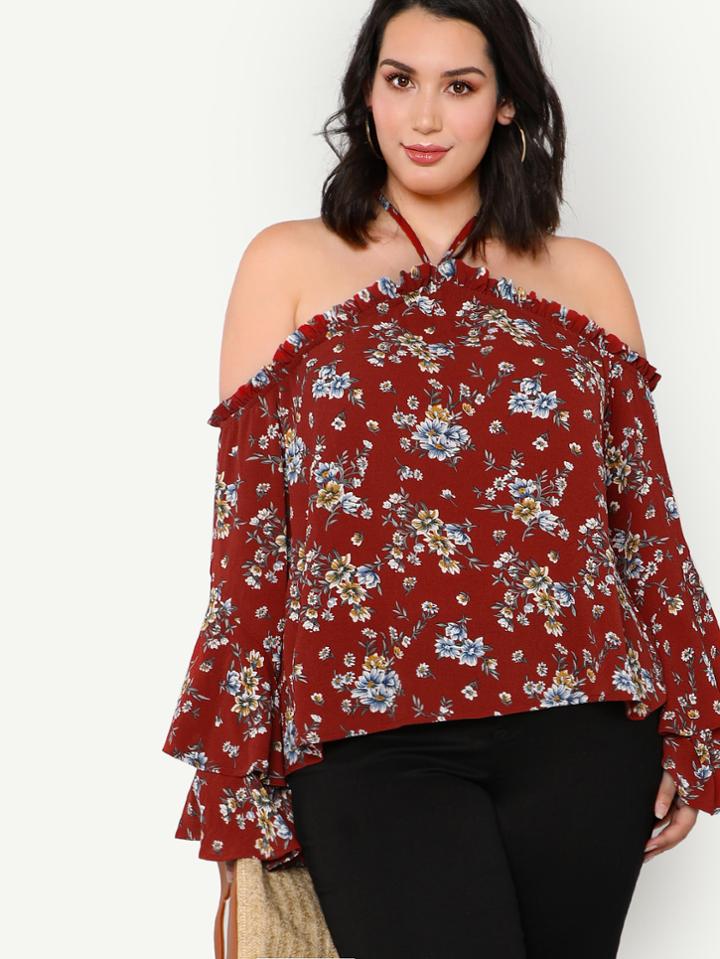 Shein Halter Off Shoulder Ditsy Top