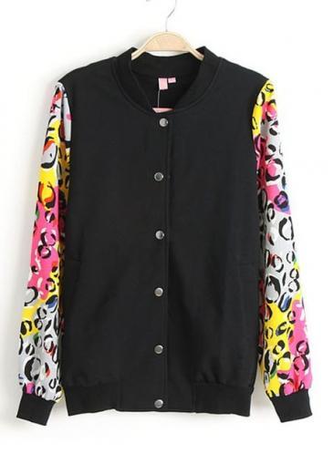 Rosewe Colorful Sleeve Paned Black Jackets With Single Breasted