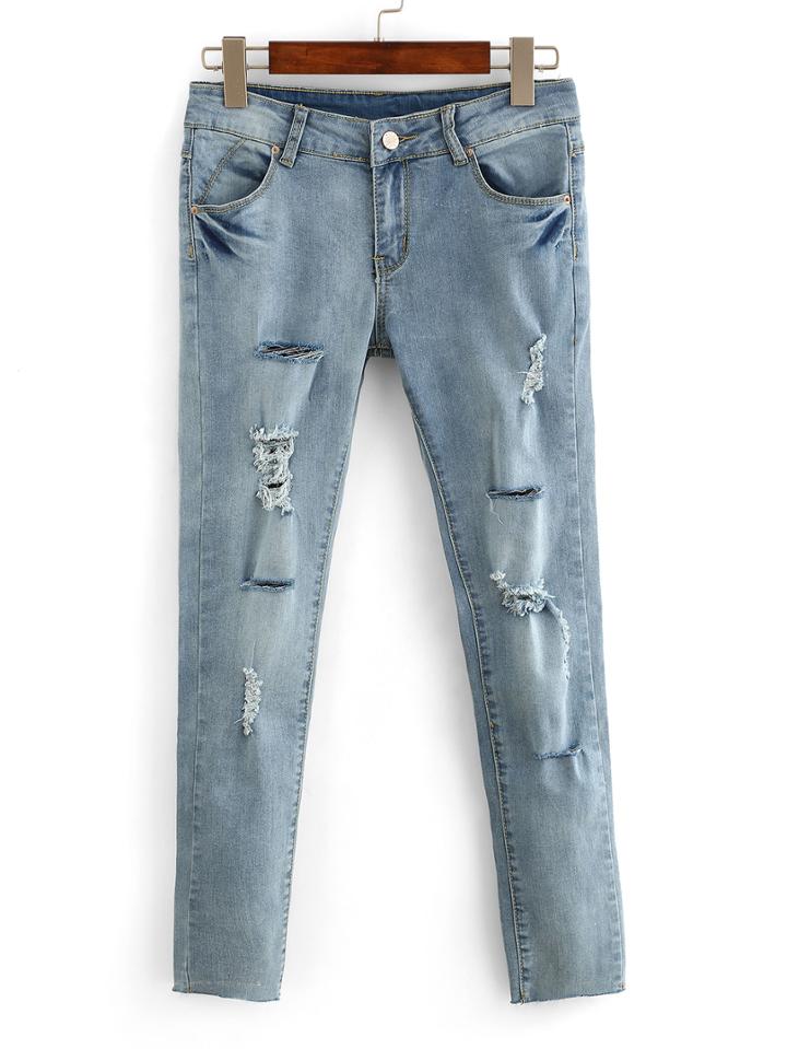 Shein Frayed Light Blue Skinny Jeans