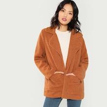 Shein Pocket Patched Notched Teddy Coat