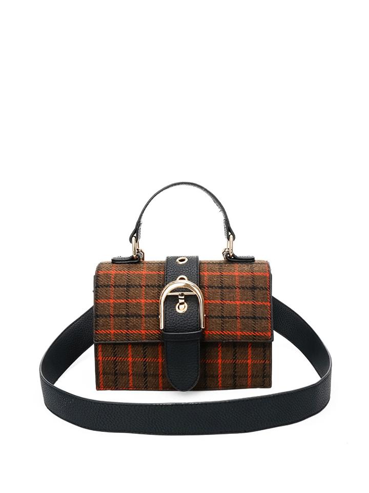 Shein Metal Buckle Plaid Satchel Bag