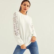 Shein Lace Contrast Appliques Pullover