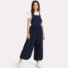 Shein Elastic Hem Wide Leg Jumpsuit With Tied Strap