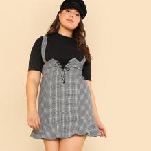 Shein Plus Lace Up Front Ruffle Hem Dress With Strap