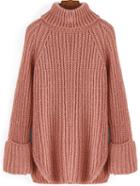 Shein Pink High Neck Split Loose Sweater
