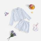 Shein Girls Zip Up Raw Hem Top & Shorts Set