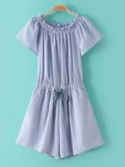Shein Blue Smock Stripe Drawsting Siamese Trousers
