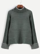 Shein Contrast Striped Turtleneck Cuffed Sweater
