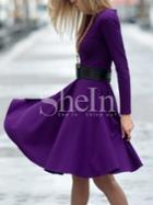 Shein Purple Long Sleeve Pleated Dress