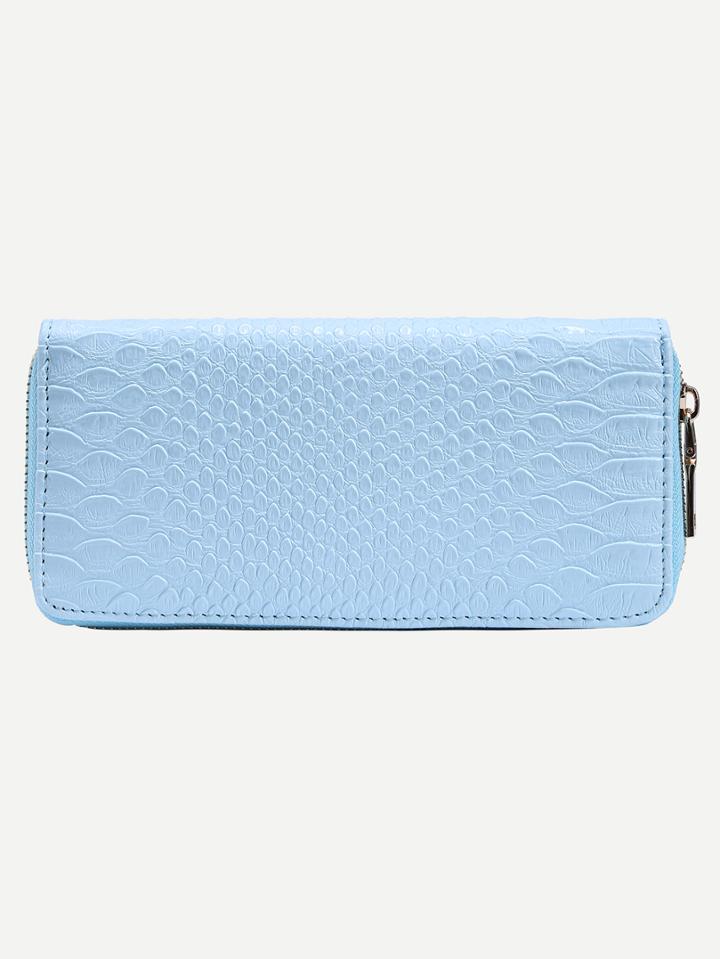 Shein Crocodile Embossed Zip Closure Wallet - Blue