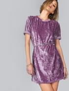 Shein Purple Short Sleeve Crushed Velvet Tee Dress